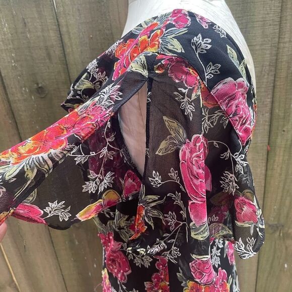 Vintage y2k 90s WHIMSIGOTH BIAS DRESS Floral Beaded Detail Petal Hem L 40" bust - Picture 3 of 8